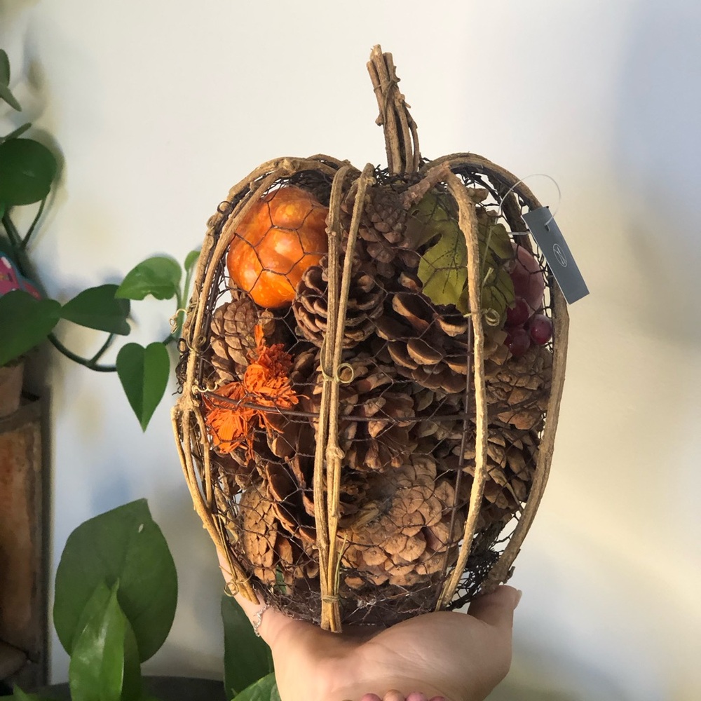 Rustic Autumn Pinecone & Wire Pumpkin Decor